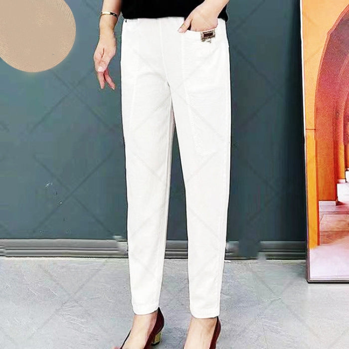 Pantaloni din bumbac cu talie elastică pentru femei-9