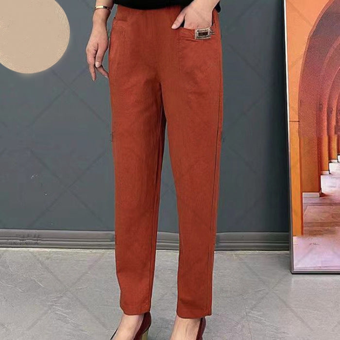 Pantaloni din bumbac cu talie elastică pentru femei-8