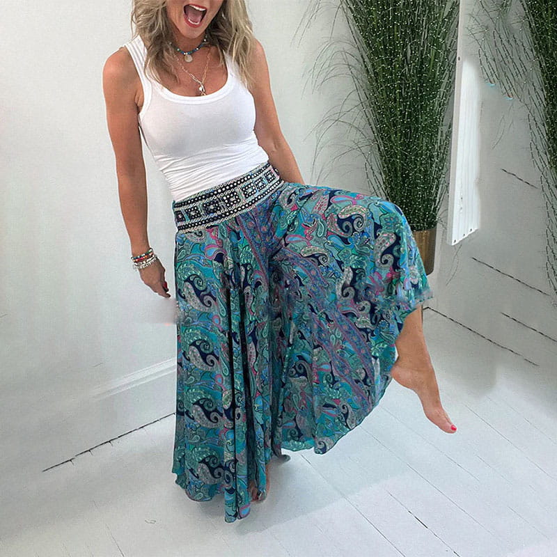 💕Pantaloni cu talie elastică cu model etnic🌸-3