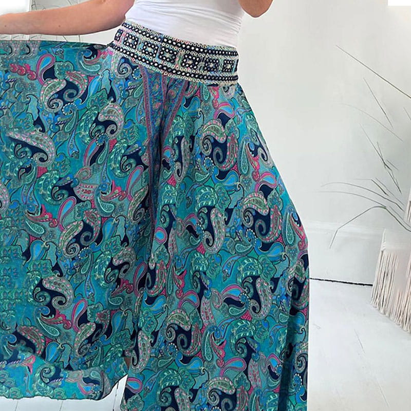 💕Pantaloni cu talie elastică cu model etnic🌸-4