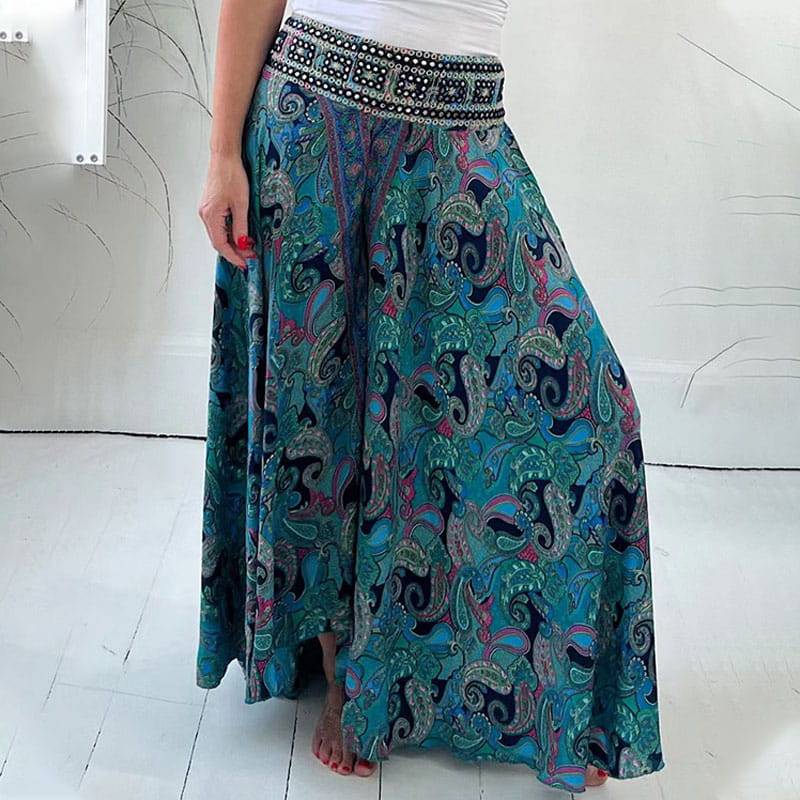 💕Pantaloni cu talie elastică cu model etnic🌸-13