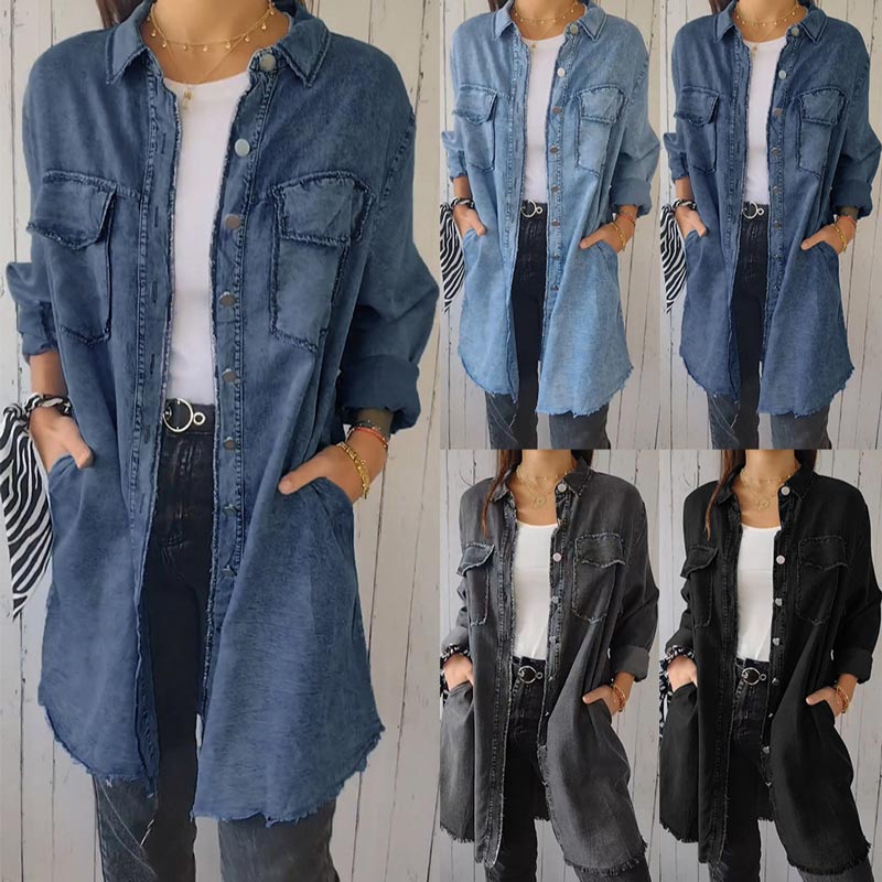 ✨️🤠Cămașă confortabilă cu rever pentru femei Denim Shirt