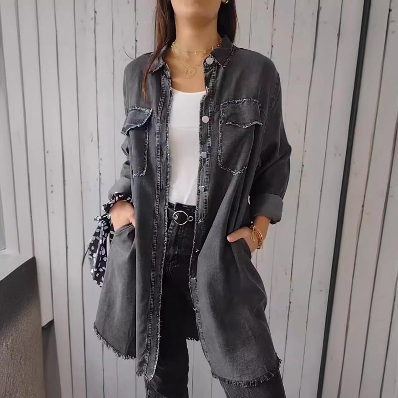✨️🤠Cămașă confortabilă cu rever pentru femei Denim Shirt-3
