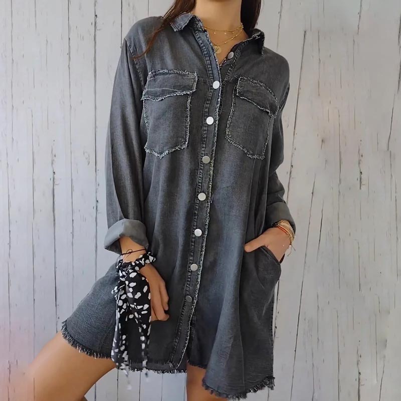 ✨️🤠Cămașă confortabilă cu rever pentru femei Denim Shirt-6