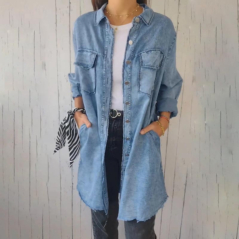 ✨️🤠Cămașă confortabilă cu rever pentru femei Denim Shirt-10