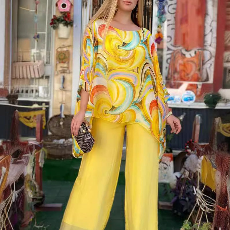 💞Set colorat de vară pentru femei din sifon colorat din 2 piese-13
