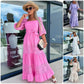 👗 Femei Fashion Patchwork dantelă-up pătrat gât lung rochie lungă Femei