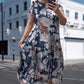 🌸Rochie florală cu mânecă scurtă, cu gât rotund, lejeră💃-2