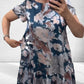 🌸Rochie florală cu mânecă scurtă, cu gât rotund, lejeră💃-3