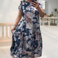 🌸Rochie florală cu mânecă scurtă, cu gât rotund, lejeră💃-4