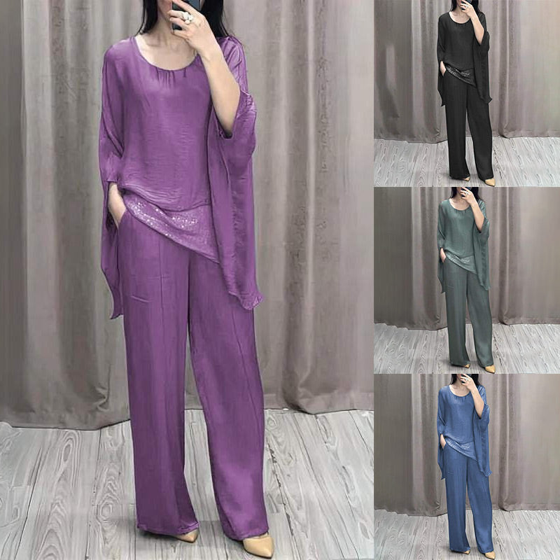 💗Set de mătase pentru femei din două piese strălucitoare, cu top și pantaloni