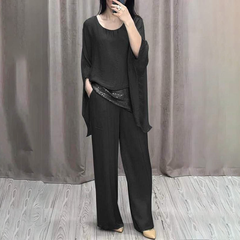 💗Set de mătase pentru femei din două piese strălucitoare, cu top și pantaloni-6