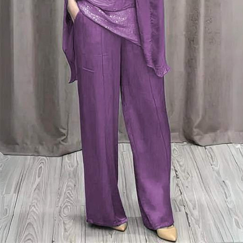 💗Set de mătase pentru femei din două piese strălucitoare, cu top și pantaloni-3