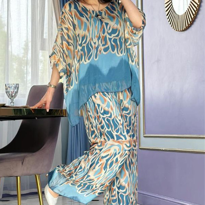 🦋🌸 Top lejer și pantaloni imprimați✨-2
