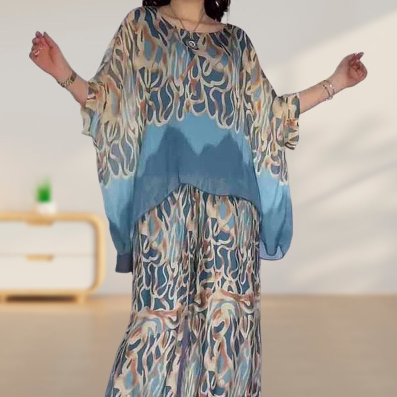 🦋🌸 Top lejer și pantaloni imprimați✨-3