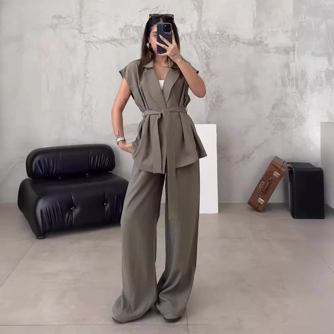 Top cu rever fără mâneci Pantaloni cu talie înaltă Set 2 piese-1