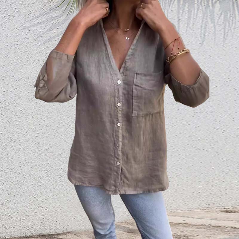 🔥 Cămașă monocromă Casual Button Down pentru femei-3