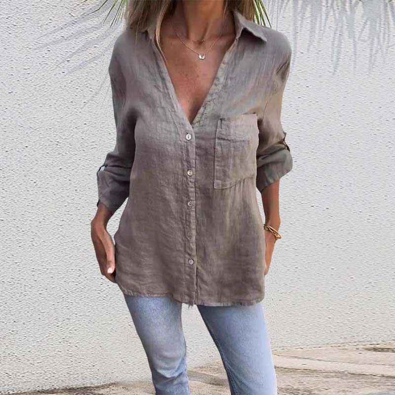 🔥 Cămașă monocromă Casual Button Down pentru femei-9