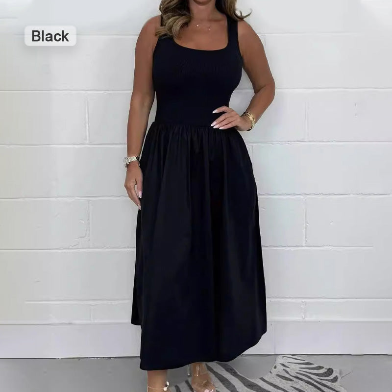 🌷Gât pătrat Moda fără mâneci A-line rochie-6