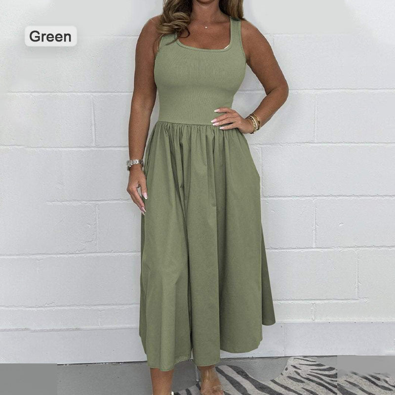 🌷Gât pătrat Moda fără mâneci A-line rochie-7