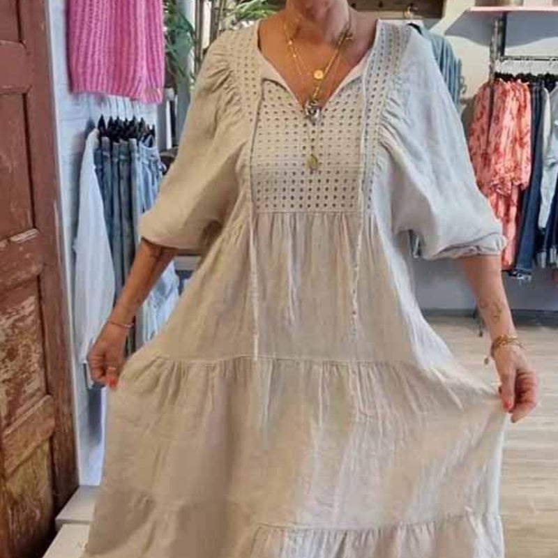【✨Atât de mult pentru eleganță】👗Rochie lungă de culoare solidă cu gât în V pentru femei-6