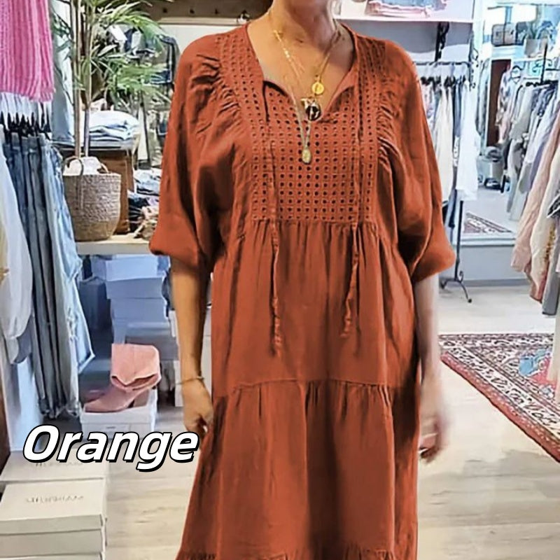 【✨Atât de mult pentru eleganță】👗Rochie lungă de culoare solidă cu gât în V pentru femei-11