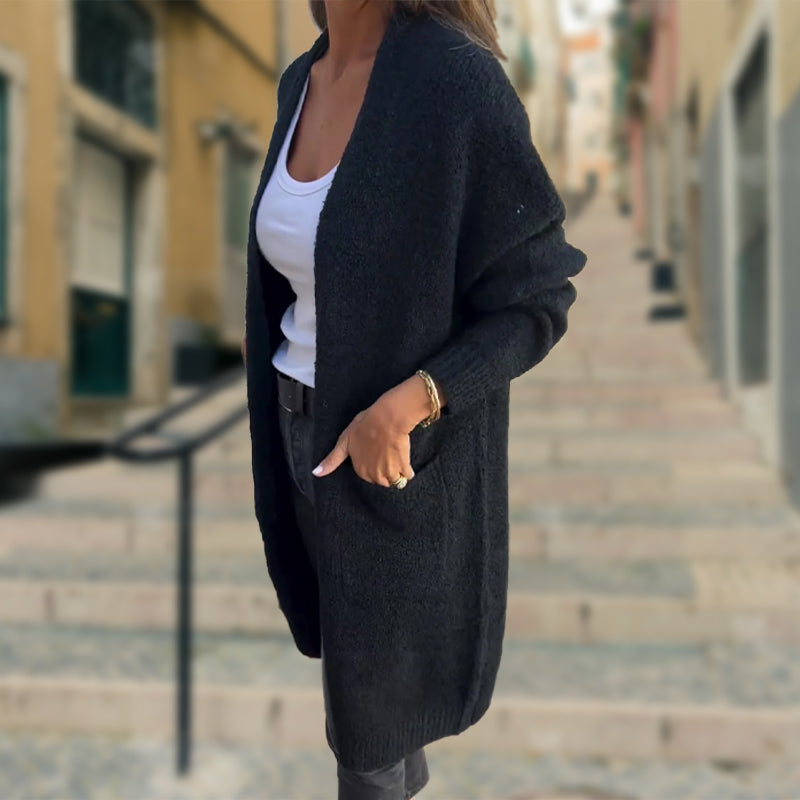 Pulover casual cu mâneci lungi tricotat cu fața deschisă pentru femei-1