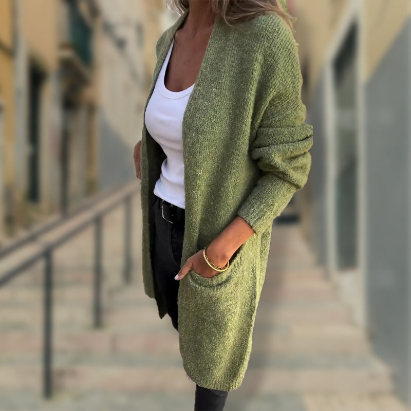 Pulover casual cu mâneci lungi tricotat cu fața deschisă pentru femei-3
