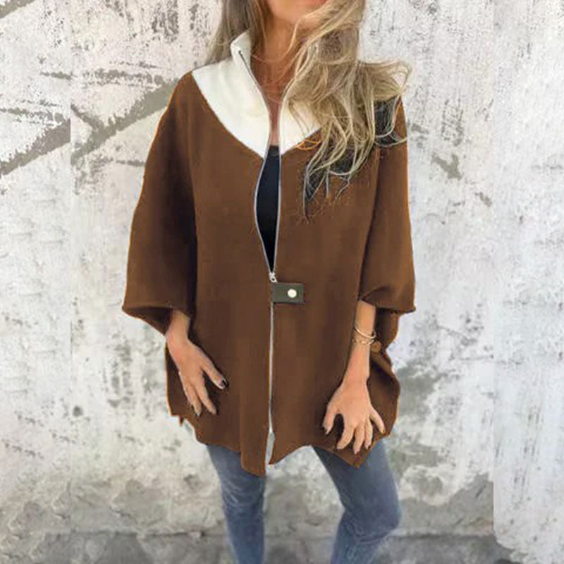 Jachetă casual pentru femei cu guler în picioare și jumătate de fermoar-2