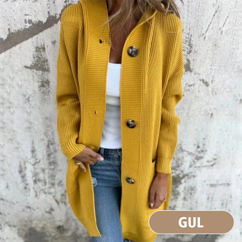 Cardigan cu nasturi și glugă pentru femei-9