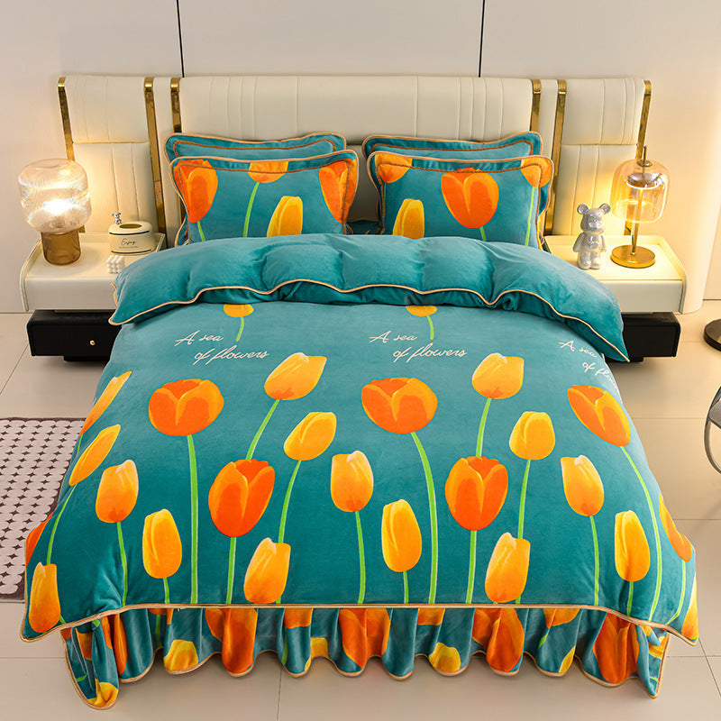 Lenjerie de pat din catifea groasă ultra moale 4 piese Set de pat-27