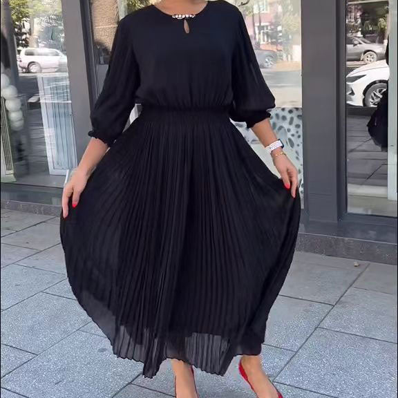 💝Rochie la modă cu gât rotund-3