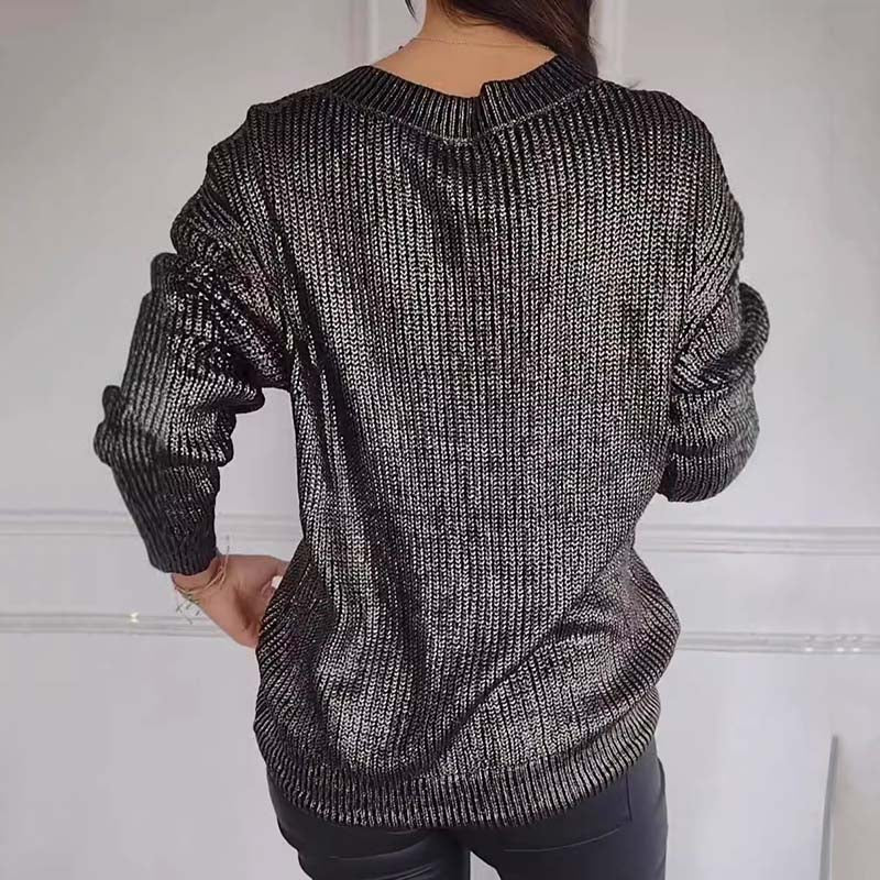 ✨Pulover tricotat pentru femei cu luciu metalic și decolteu ascuțit-3
