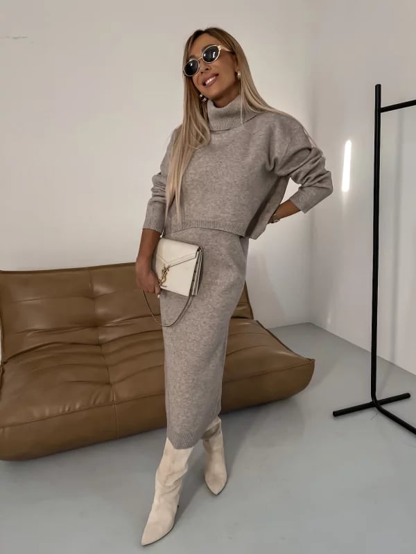 ✨Elegant și încrezător - 💃Set rochie tricotată-1