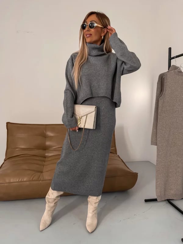 ✨Elegant și încrezător - 💃Set rochie tricotată-11