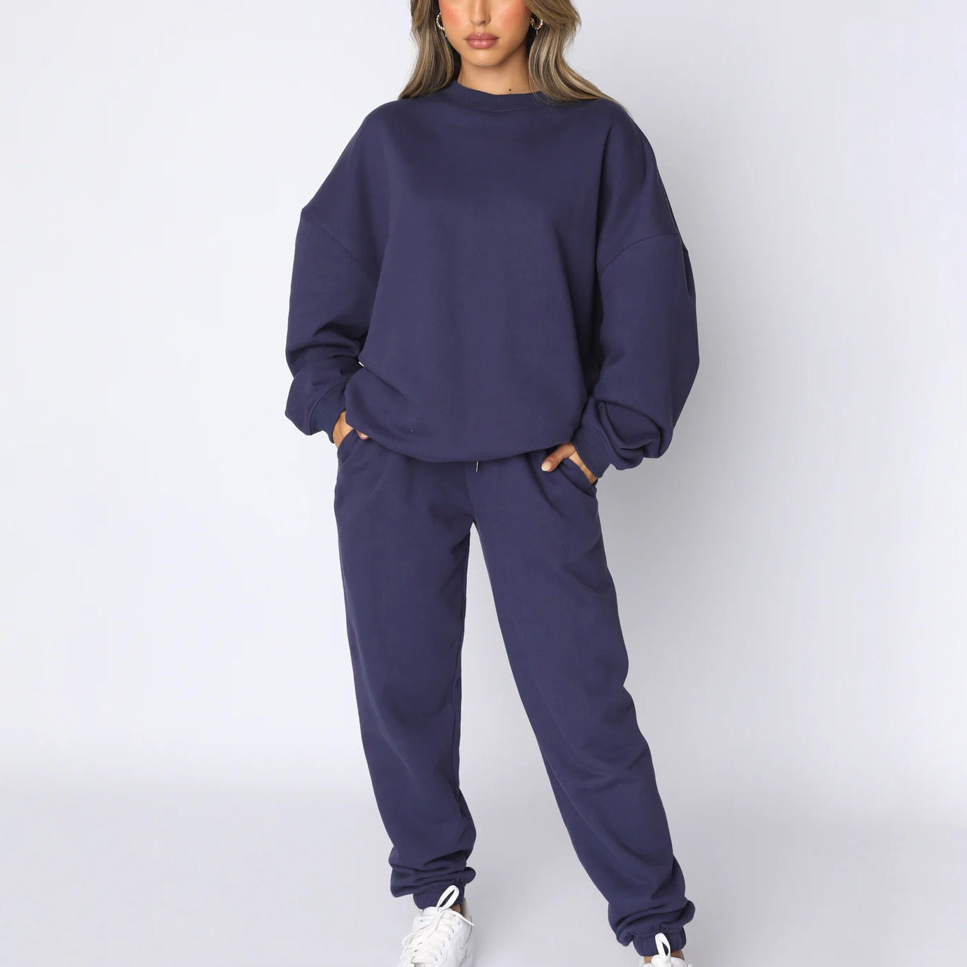 Set confortabil de două piese de o culoare pentru femei-11