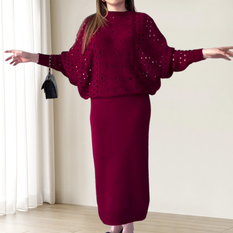 📦Livrare gratuită📦Set tricot Openwork cu mânecă lungă și rochie fără mâneci-7