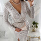 Rochie elegantă cu gât în V și paiete-2