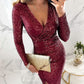Rochie elegantă cu gât în V și paiete-3