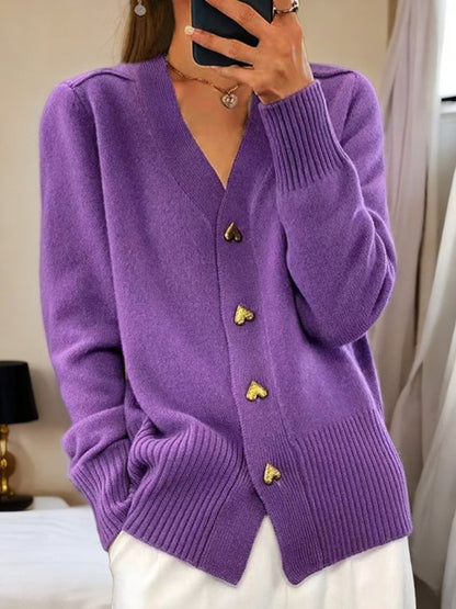 ✨ Cardigan de iarnă casual pentru femei din lână simplă cu nasturi
