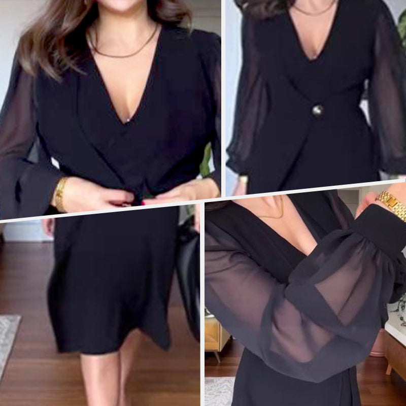 Rochie elegantă cu mânecă lungă, cu decolteu V-5