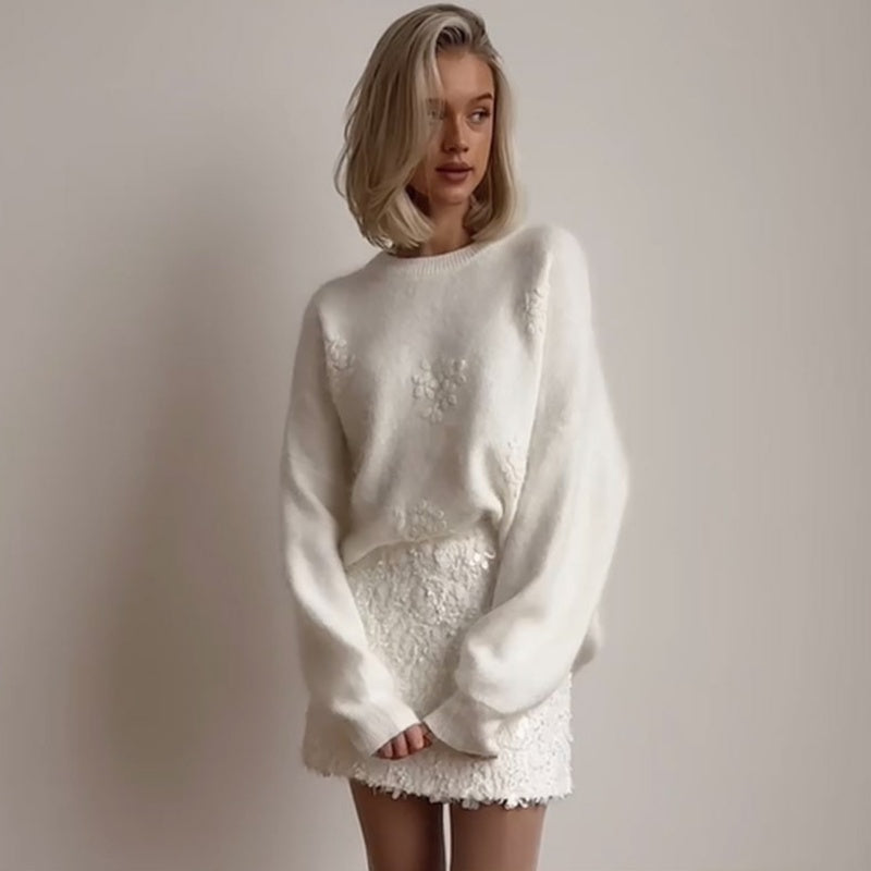 🎄Pulover cu mânecă lungă de culoare solidă pentru femei Crewneck-2