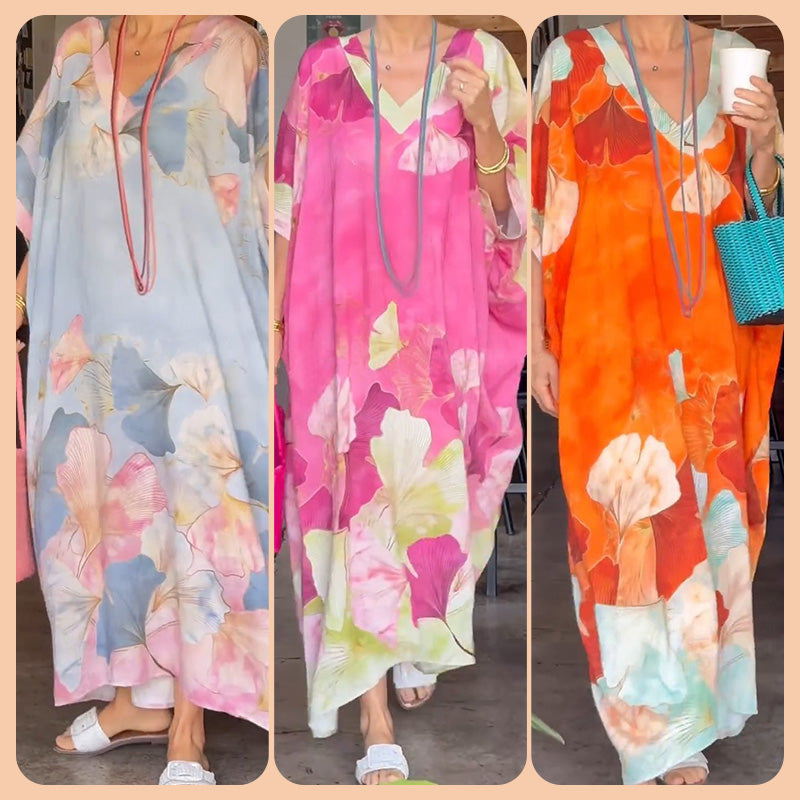 Rochie lungă lejeră cu mâneci pe jumătate cu imprimeu floral-8