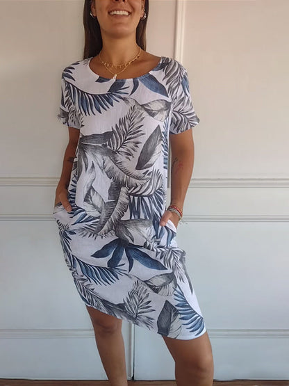 ✨ 👗 Ofertă de Vară 🌸 Rochie Casual cu Imprimat și Buzunare
