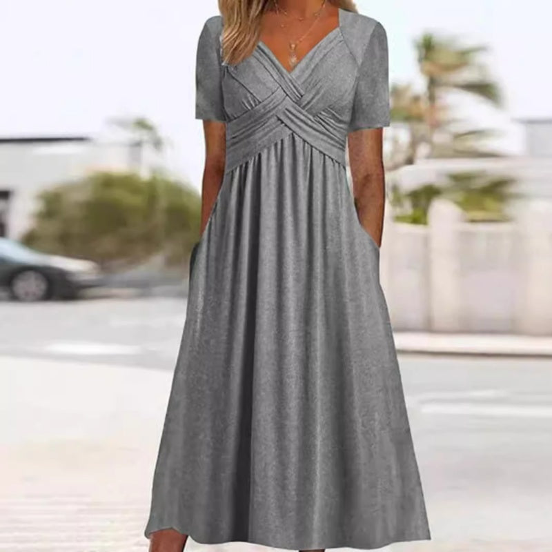 💖Rochie cu mânecă scurtă și decolteu în V-1