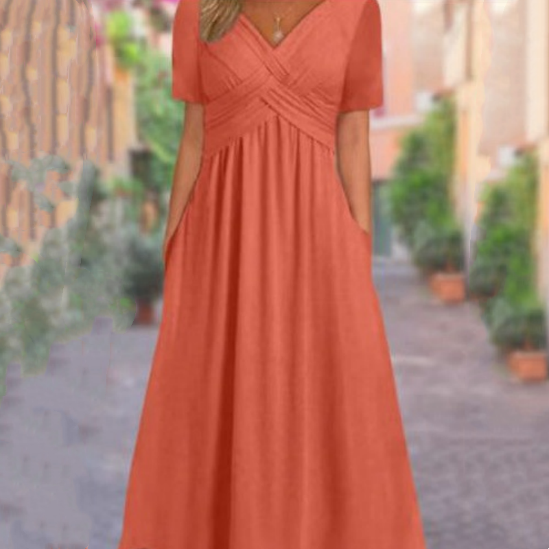💖Rochie cu mânecă scurtă și decolteu în V-14