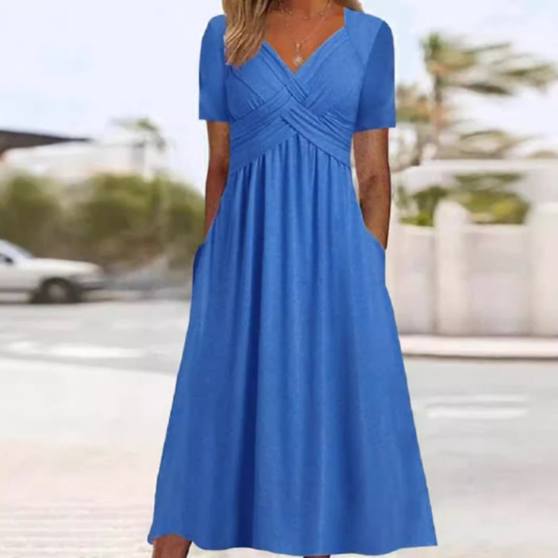 💖Rochie cu mânecă scurtă și decolteu în V-13