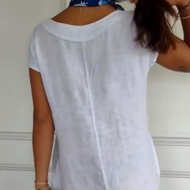 🌼Rochie din in pentru femei cu gât rotund și mâneci scurte-3