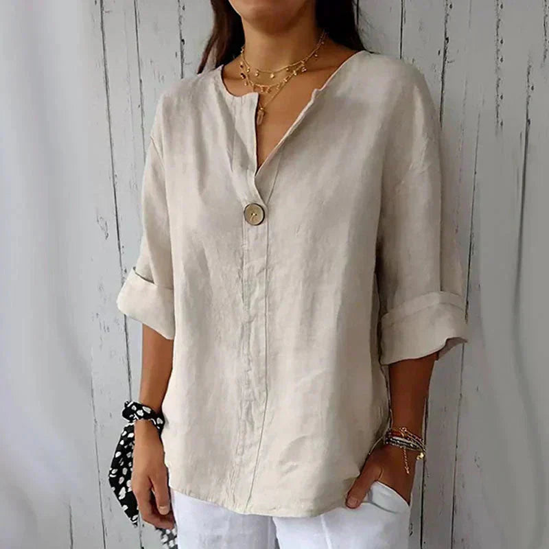 🎉Oferta specială pentru clienții noi și vechi🎁 50% reducere👕⭐ Top confortabil pentru femei, din in/ bumbac, cu decolteu bombat🍃💥-2