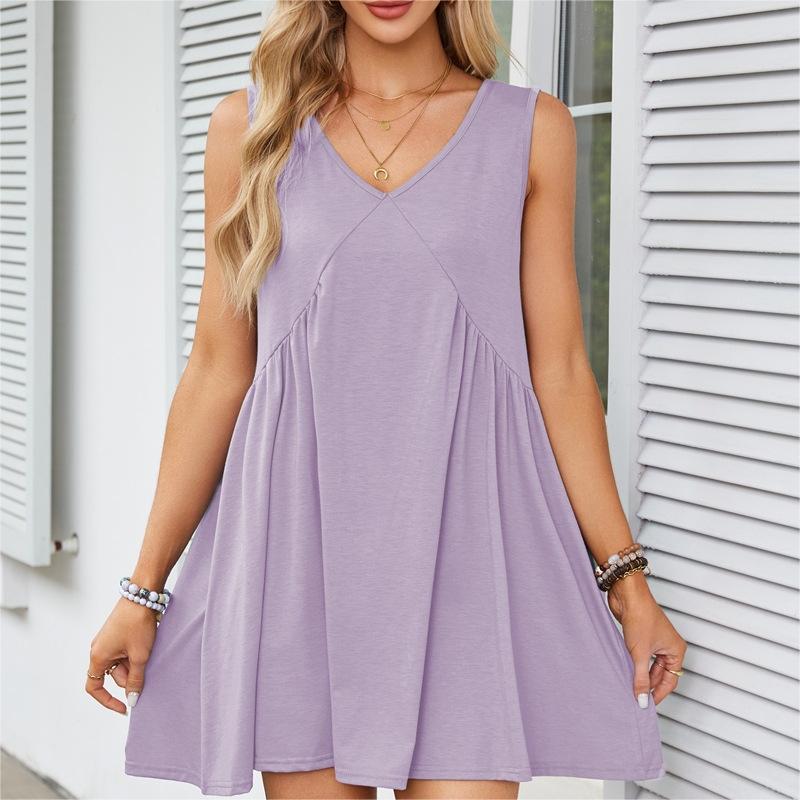 💃 Rochie mini de vară fără mâneci, cu decolteu în V, pentru femei-10